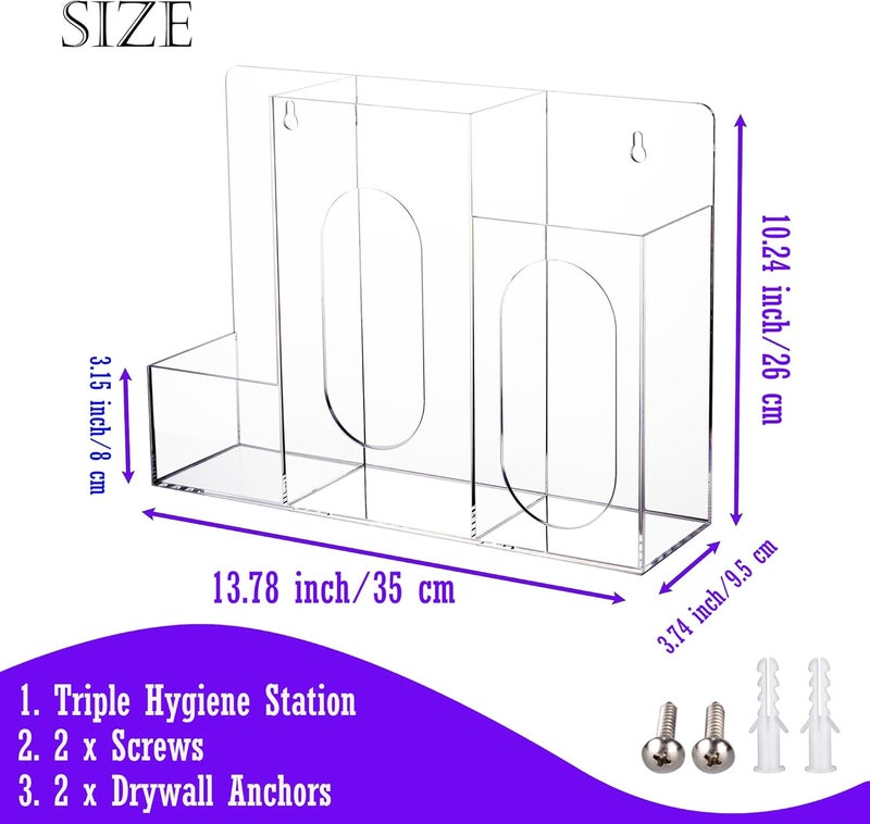Aphbrada Acrylic Hygiene Dispenser Station with 3 Compartments - Triple Sanitation Station Holder Dispenser for Face Masks, Gloves Box, Hand Sanitizer, Hairnets, Tissues- Wall Mount or Tabletop - Image 2